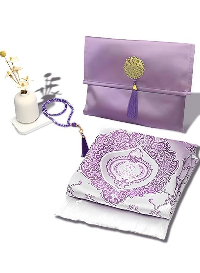 3PCS Prayer Mat Set, Beautiful Prayer Mat, With Pouch and Tasbih, Premium Quality Skin Friendly Materiel, Foldable Prayer Carpet Mat, Ideal for Home, Travelling, At Office, At Work, For Ramadan, Eid Etc, Best Gift Idea Prayer(Purple) - Image 2